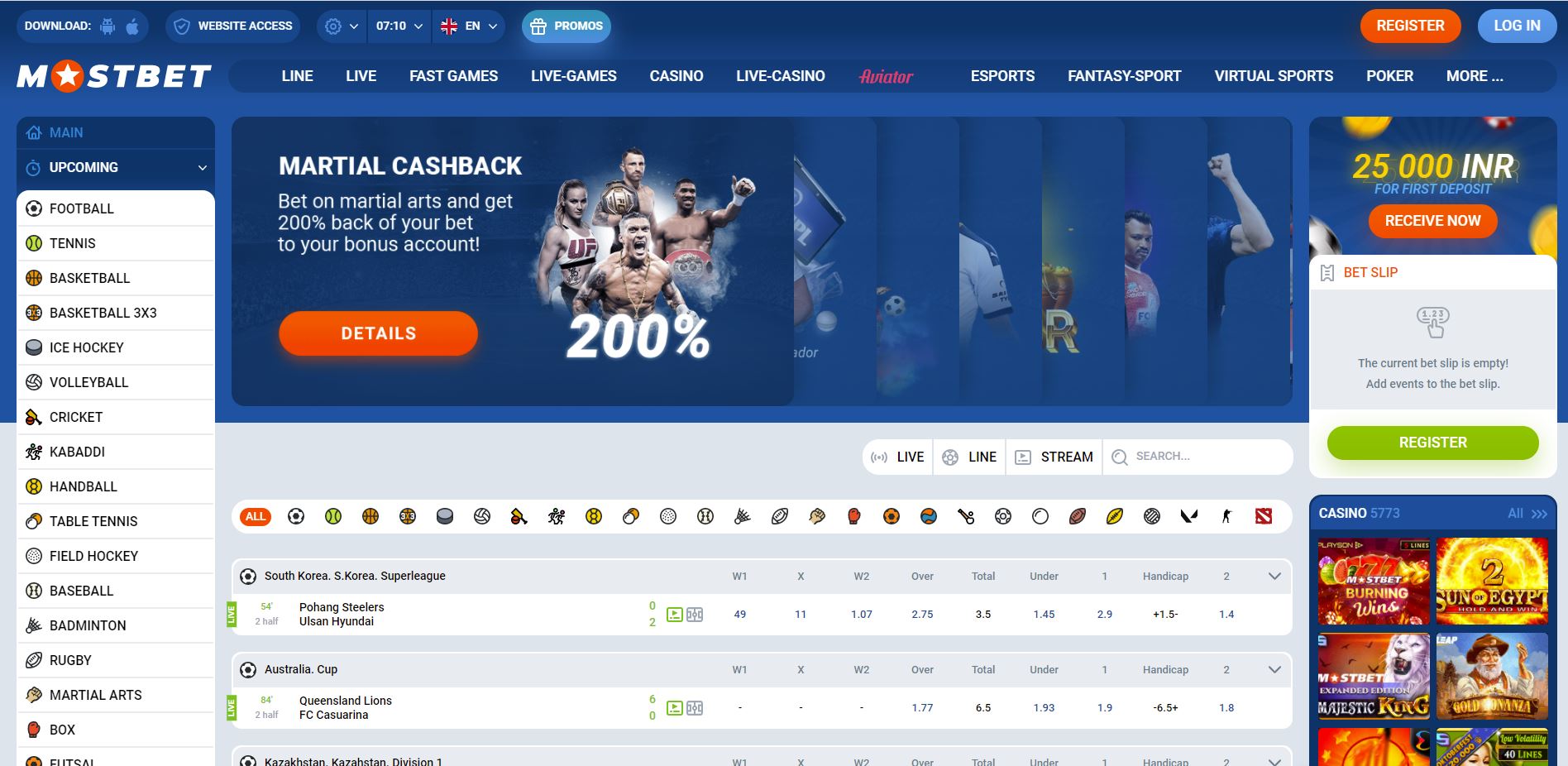 Mostbet live casino